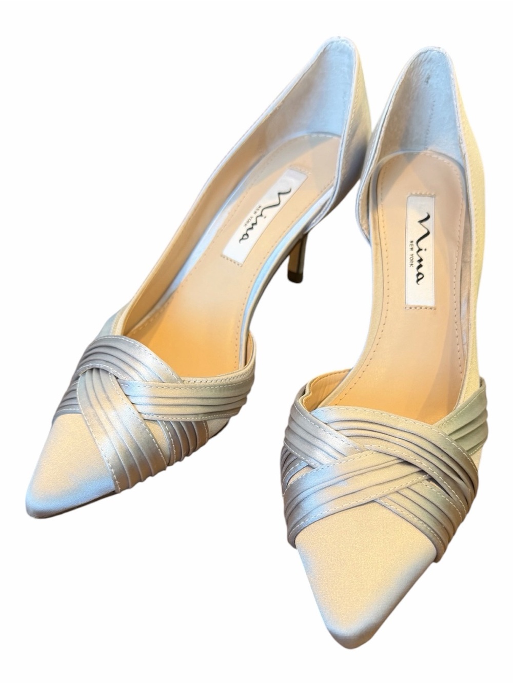 Nina light grey Satin Pointed Kitten Heel Pumps - Picture 6 of 10
